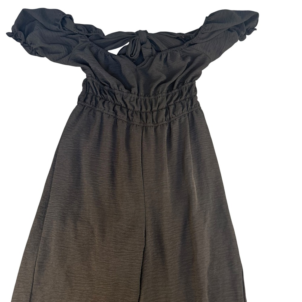 Liberty Love Black Off Shoulder Smocked Waist Wide Leg Jumpsuit Size L Charcoal